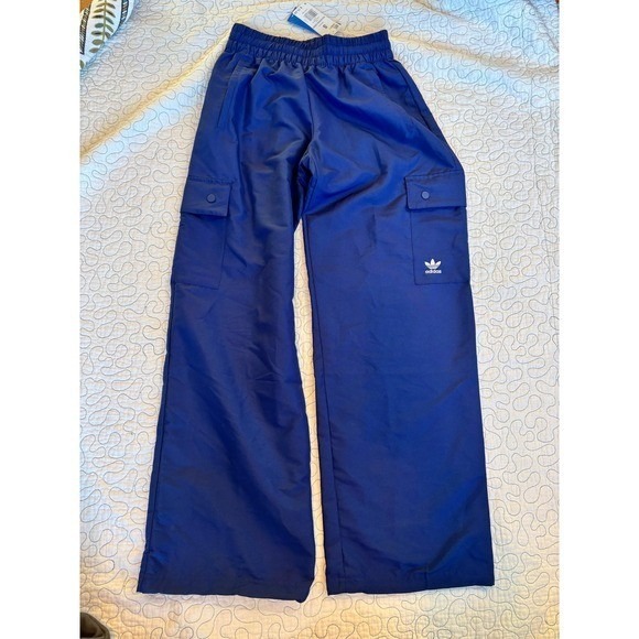 Adidas Women's ESS Woven Cargo Pants Blue Elastic Waist Drawstring Size Small‎